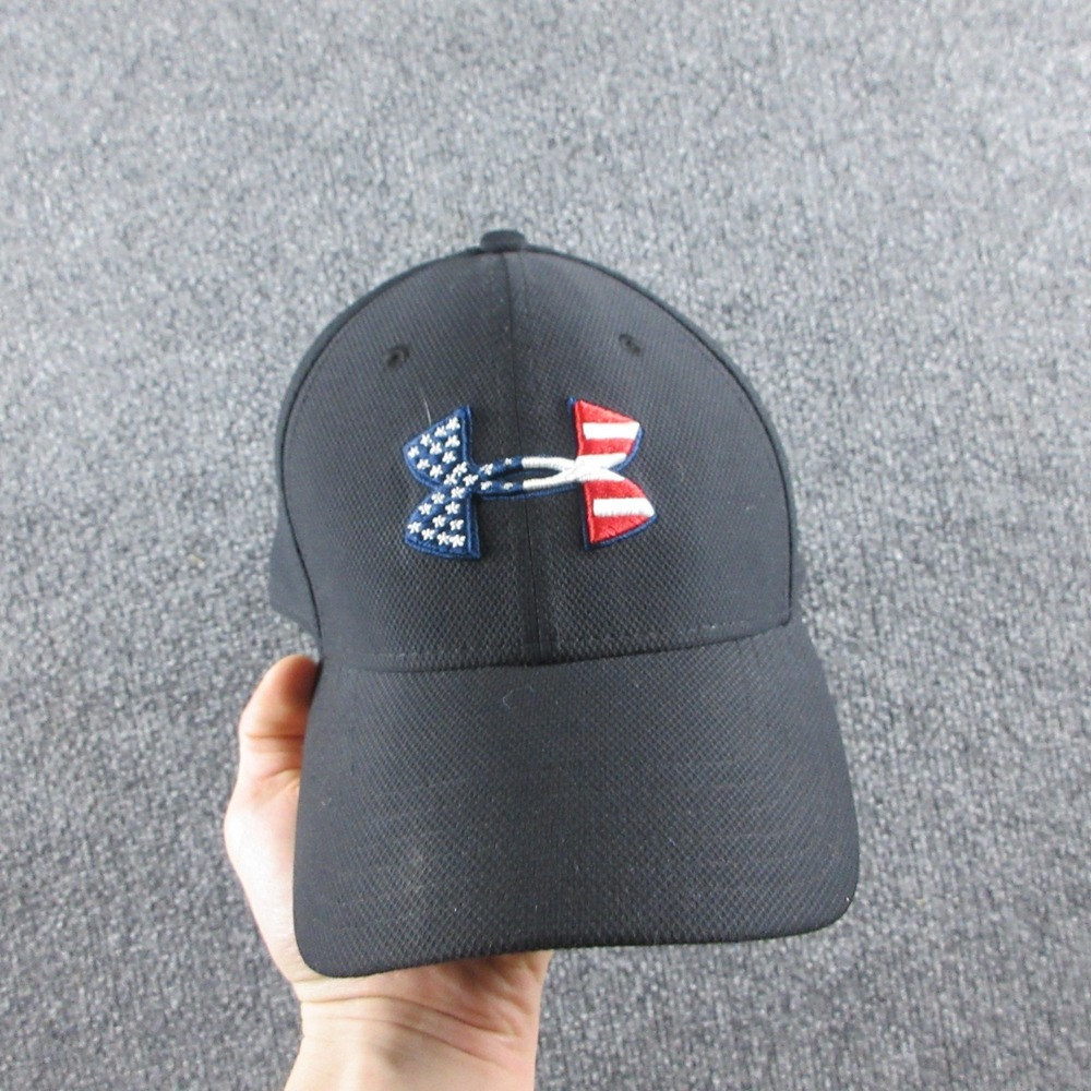 Under Armour Hat Cap Mens L Black Fitted Baseball USA Flag Freedom Logo Sports